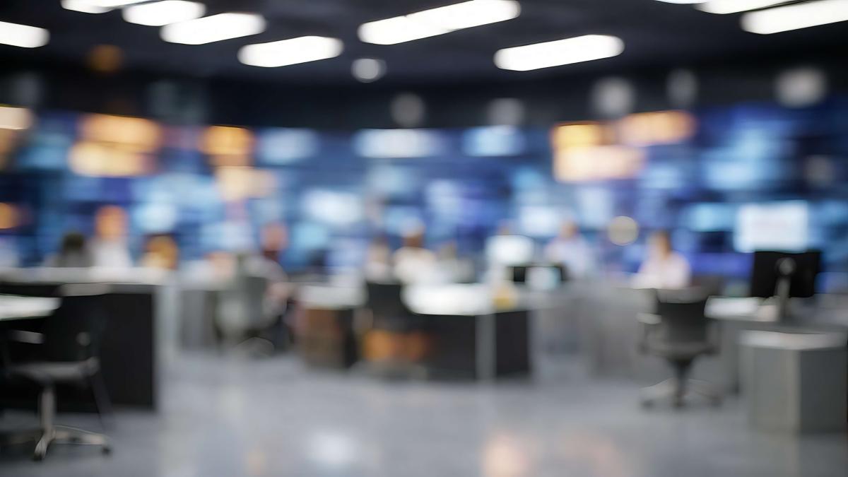 Blurry Studio Background for news anchor - news room for Green screen